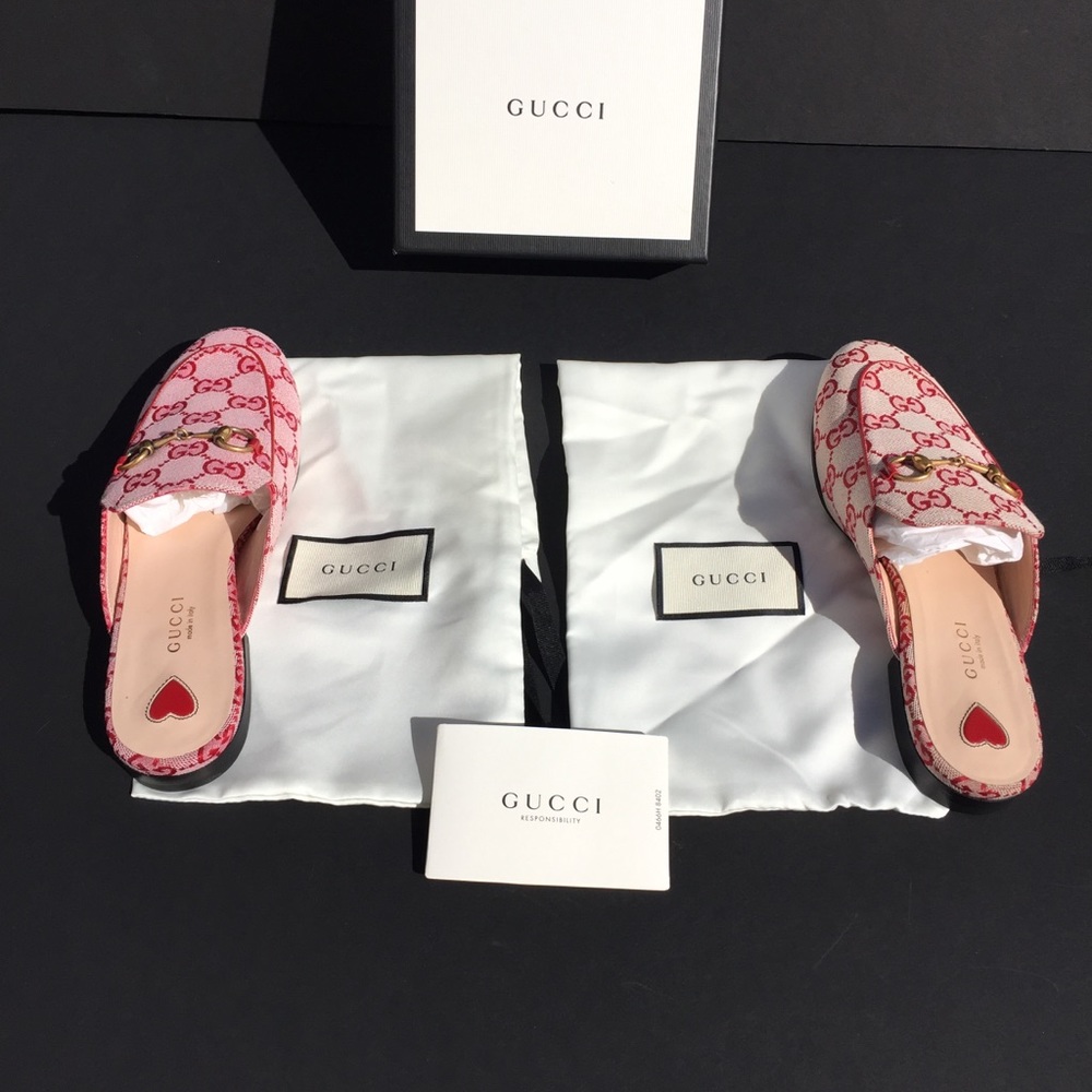 Red Gucci Princetown GG Canvas Sandals